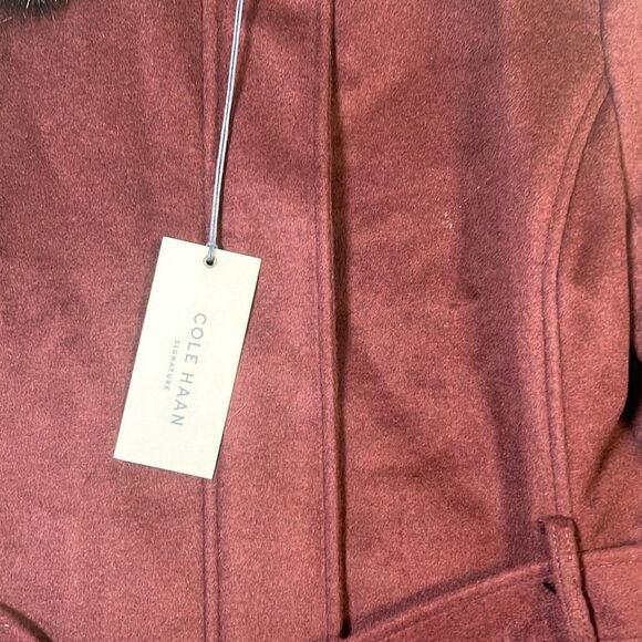 Cole Haan Women's Hooded Coat Slick Wool with Detatchable Faux Fur Trim- Women 4 - Picture 3 of 9